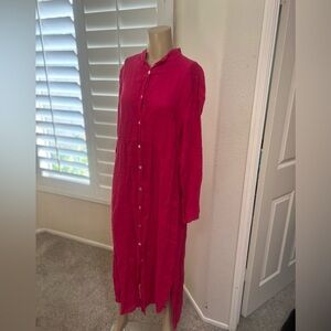 Made in Italy Red Linen Long Shirt Dress  Relaxed  Summer Lagenlook Beach boho M